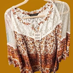 Davi & Dani Floral Lace Bohemian Blouse